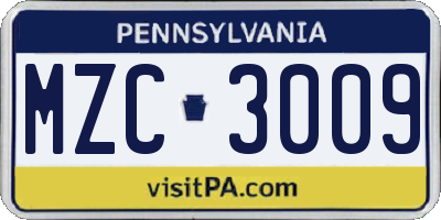 PA license plate MZC3009
