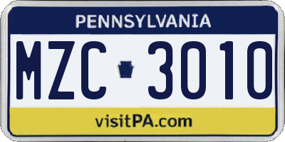 PA license plate MZC3010