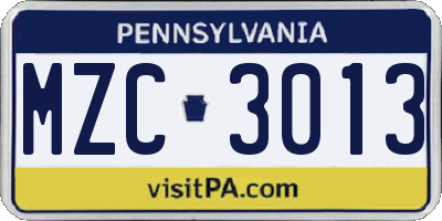 PA license plate MZC3013