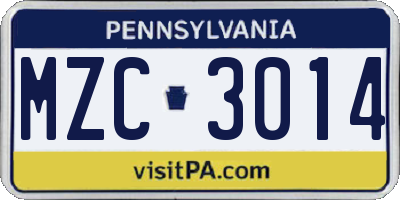 PA license plate MZC3014