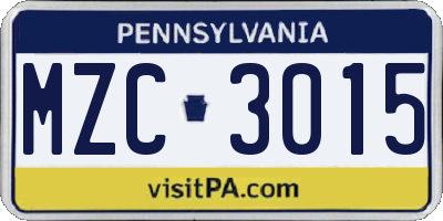 PA license plate MZC3015