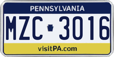 PA license plate MZC3016