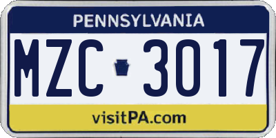 PA license plate MZC3017