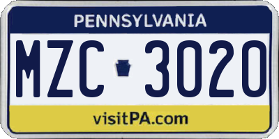 PA license plate MZC3020