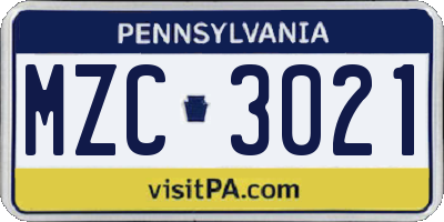 PA license plate MZC3021