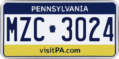 PA license plate MZC3024