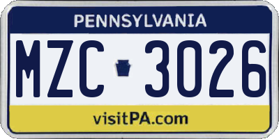 PA license plate MZC3026
