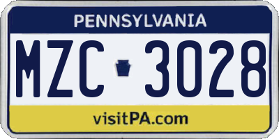 PA license plate MZC3028
