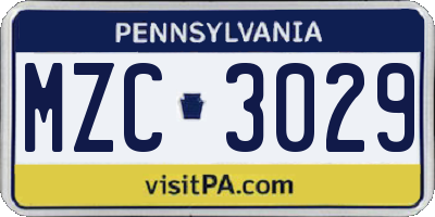 PA license plate MZC3029