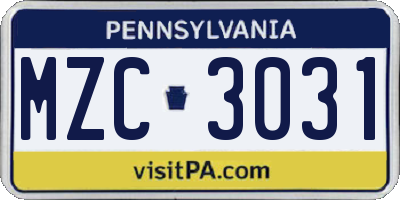 PA license plate MZC3031