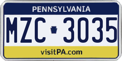 PA license plate MZC3035