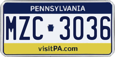 PA license plate MZC3036