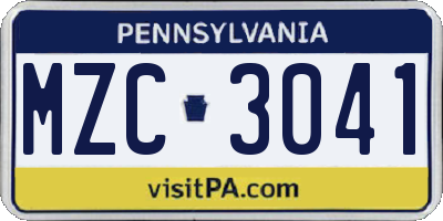 PA license plate MZC3041