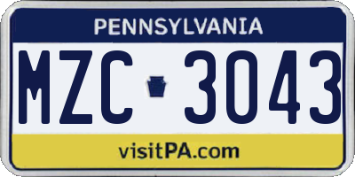 PA license plate MZC3043