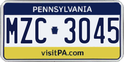 PA license plate MZC3045