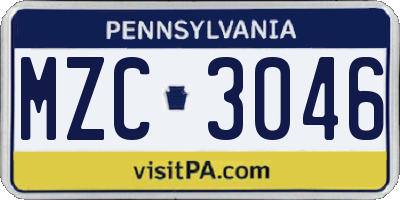 PA license plate MZC3046