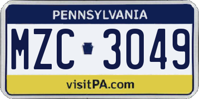 PA license plate MZC3049