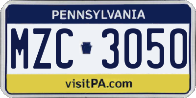 PA license plate MZC3050