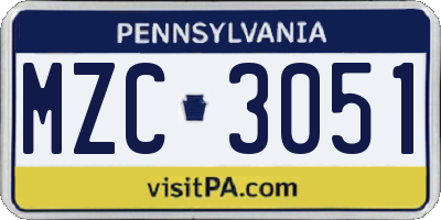 PA license plate MZC3051