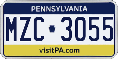 PA license plate MZC3055