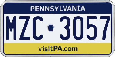 PA license plate MZC3057