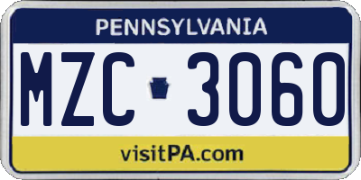 PA license plate MZC3060