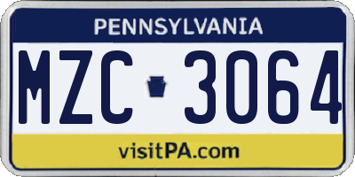 PA license plate MZC3064