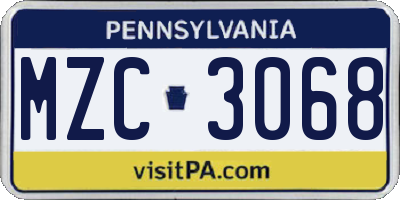 PA license plate MZC3068