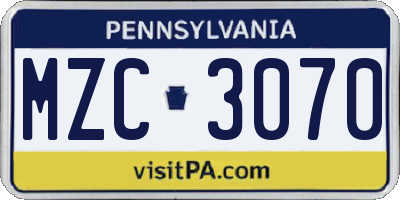 PA license plate MZC3070
