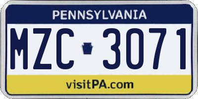 PA license plate MZC3071
