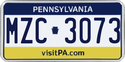 PA license plate MZC3073