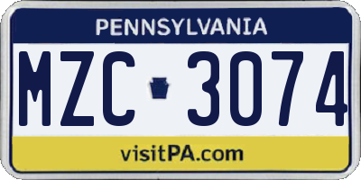 PA license plate MZC3074