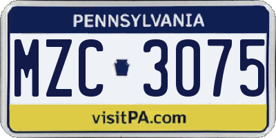PA license plate MZC3075