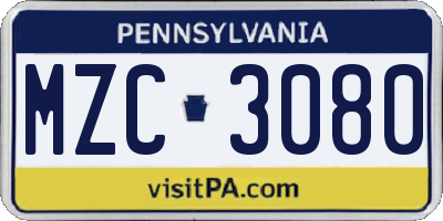 PA license plate MZC3080