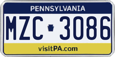 PA license plate MZC3086