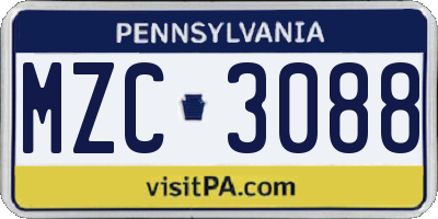 PA license plate MZC3088