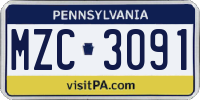 PA license plate MZC3091