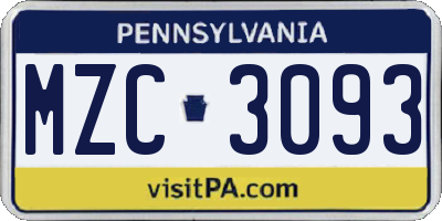 PA license plate MZC3093