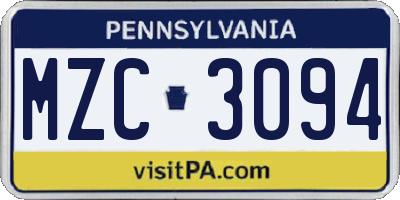 PA license plate MZC3094