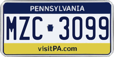 PA license plate MZC3099