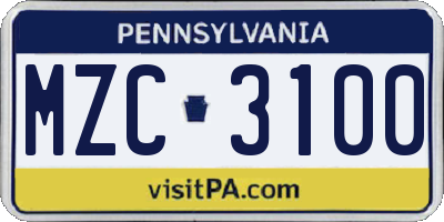 PA license plate MZC3100