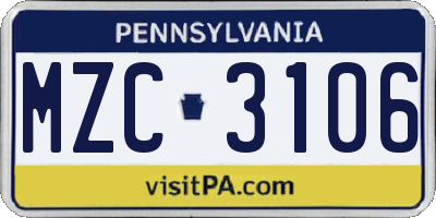 PA license plate MZC3106