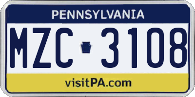 PA license plate MZC3108
