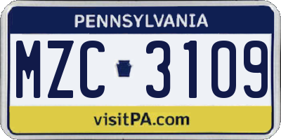 PA license plate MZC3109