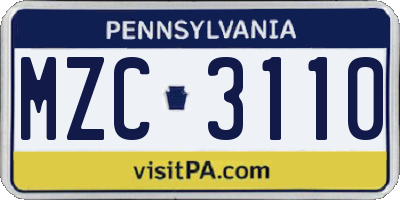 PA license plate MZC3110