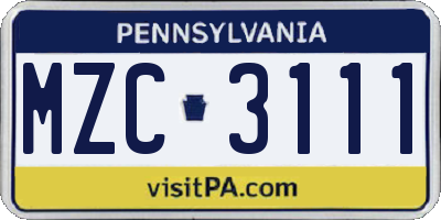 PA license plate MZC3111