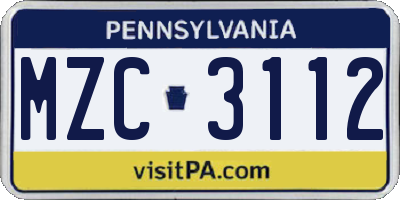 PA license plate MZC3112