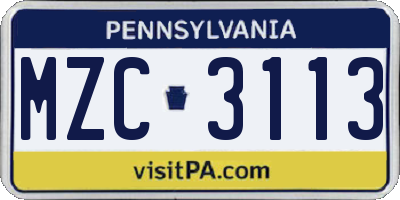 PA license plate MZC3113