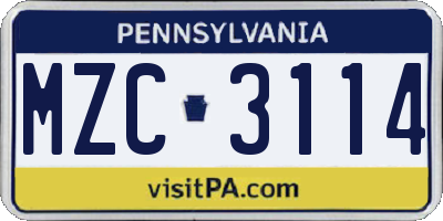 PA license plate MZC3114