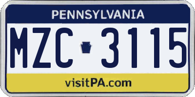 PA license plate MZC3115